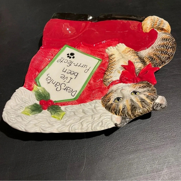 Fitz & Floyd Claus & Paws Cat Canapé Christmas Plate “Dear Santa “ Plate - Picture 4 of 11